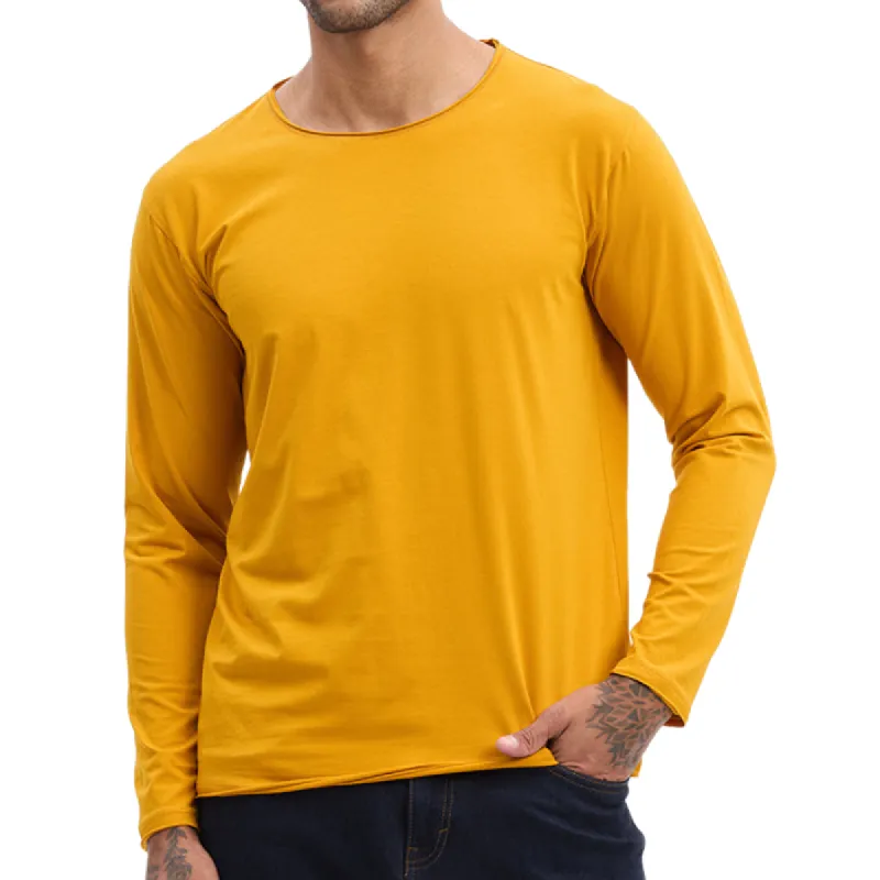Men's Casual Solid Color Round Neck Long Sleeve T-Shirt 53595085F sold by Manly