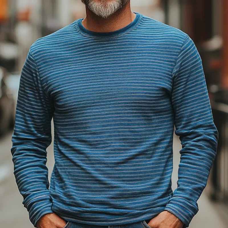 Men's Retro Striped Crew Neck Long Sleeve T-Shirt 22011934F sold by Manly product image thumbnail 2