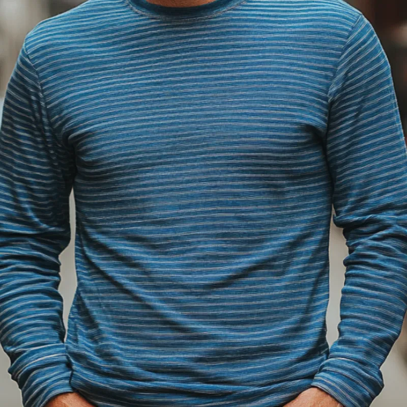 Men's Retro Striped Crew Neck Long Sleeve T-Shirt 22011934F sold by Manly product image thumbnail 3