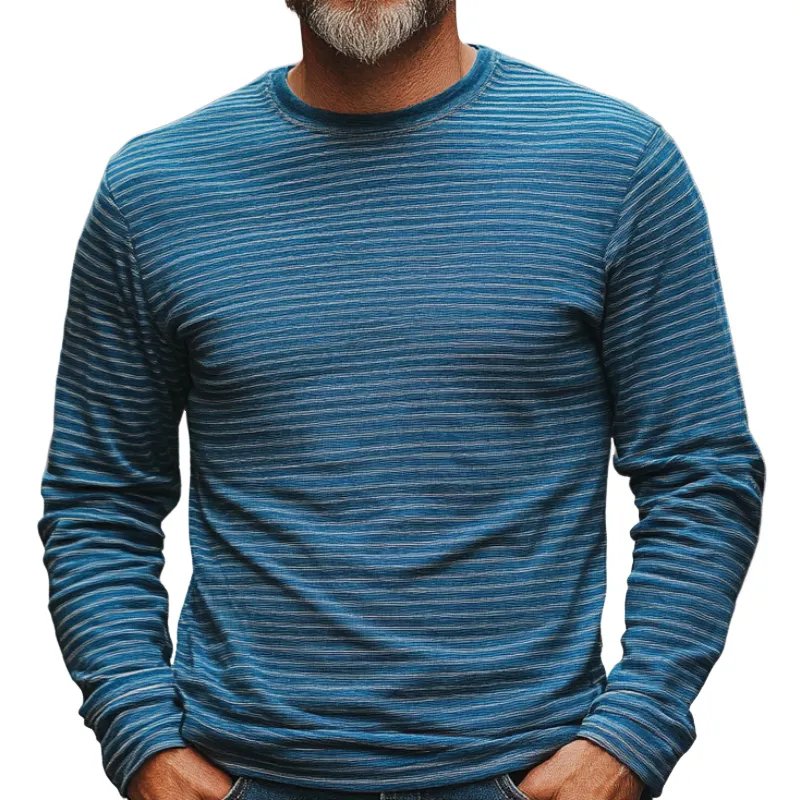 Men's Retro Striped Crew Neck Long Sleeve T-Shirt 22011934F sold by Manly