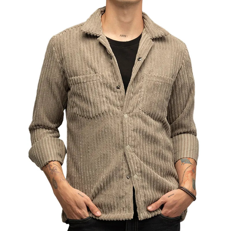 Men's Casual Trendy Lapel Corduroy Long-sleeved Shirt 40117308F sold by Manly product image thumbnail 5