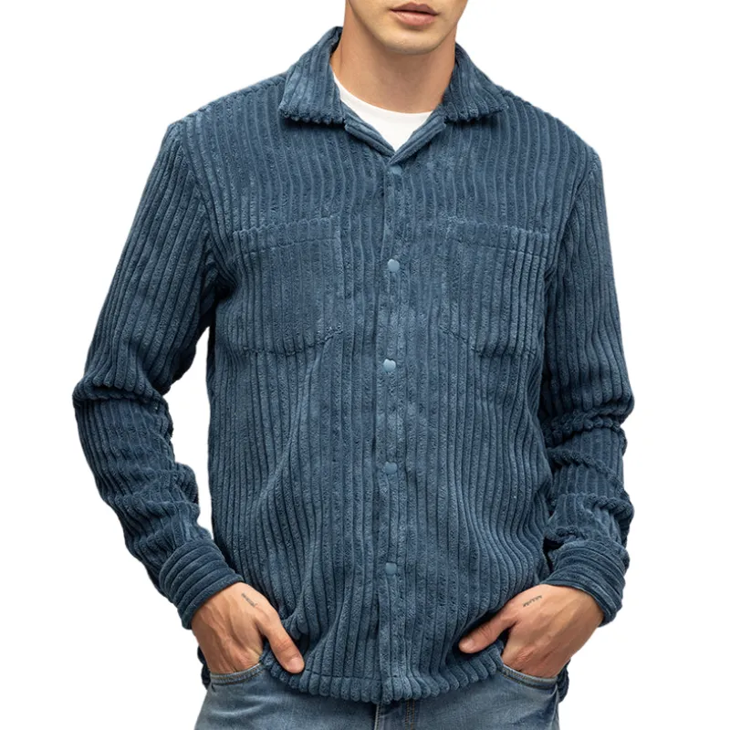 Men's Casual Trendy Lapel Corduroy Long-sleeved Shirt 40117308F sold by Manly product image thumbnail 4