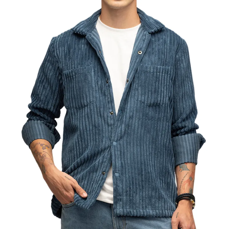 Men's Casual Trendy Lapel Corduroy Long-sleeved Shirt 40117308F sold by Manly product image thumbnail 2