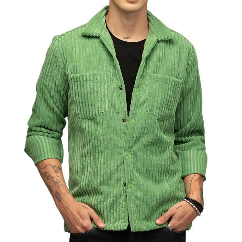 Men's Casual Trendy Lapel Corduroy Long-sleeved Shirt 40117308F sold by Manly