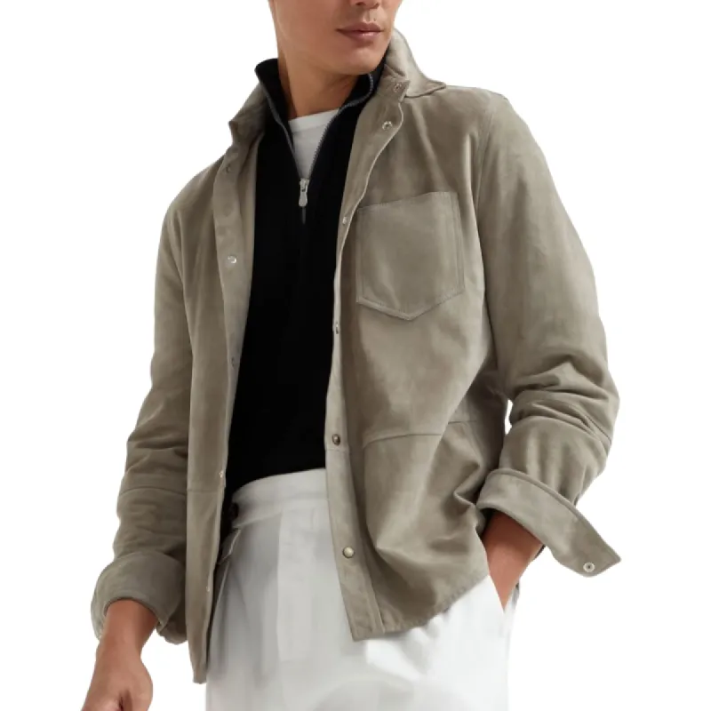 Men's Casual Classic Suede Lapel Long Sleeve Shirt 52232023F sold by Manly