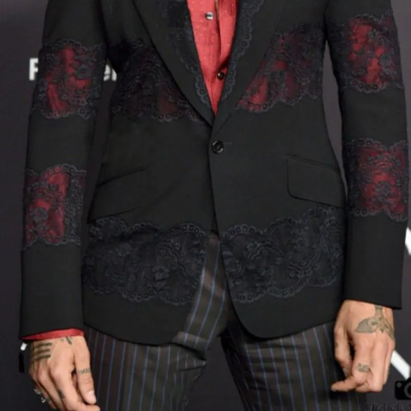 Men's Stylish Retro Lace Patchwork Slim-fit Blazer 32386439K sold by Manly product image thumbnail 3