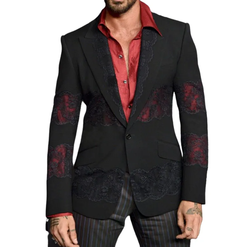 Men's Stylish Retro Lace Patchwork Slim-fit Blazer 32386439K sold by Manly