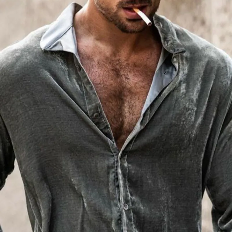 Men's Stylish Casual Velvet Slim Long Sleeve Shirt 17904550K sold by Manly product image thumbnail 3