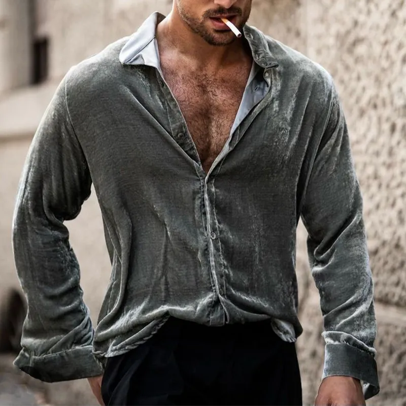 Men's Stylish Casual Velvet Slim Long Sleeve Shirt 17904550K sold by Manly product image thumbnail 2