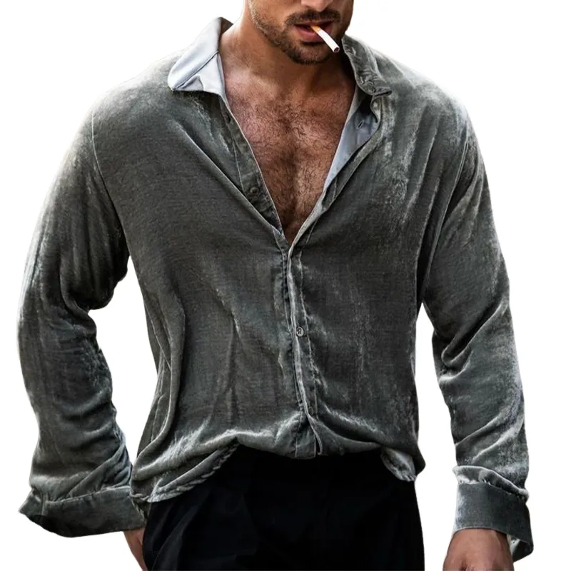 Men's Stylish Casual Velvet Slim Long Sleeve Shirt 17904550K sold by Manly