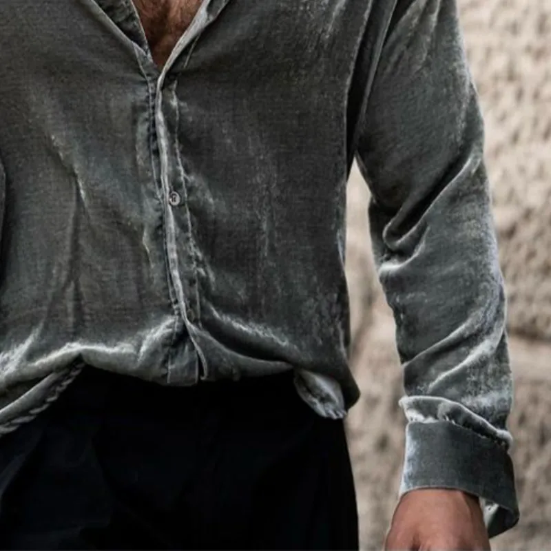 Men's Stylish Casual Velvet Slim Long Sleeve Shirt 17904550K sold by Manly product image thumbnail 4