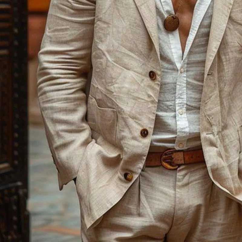 Men's Vintage Casual Single Breasted Linen Blazer 87471396K sold by Manly product image thumbnail 4