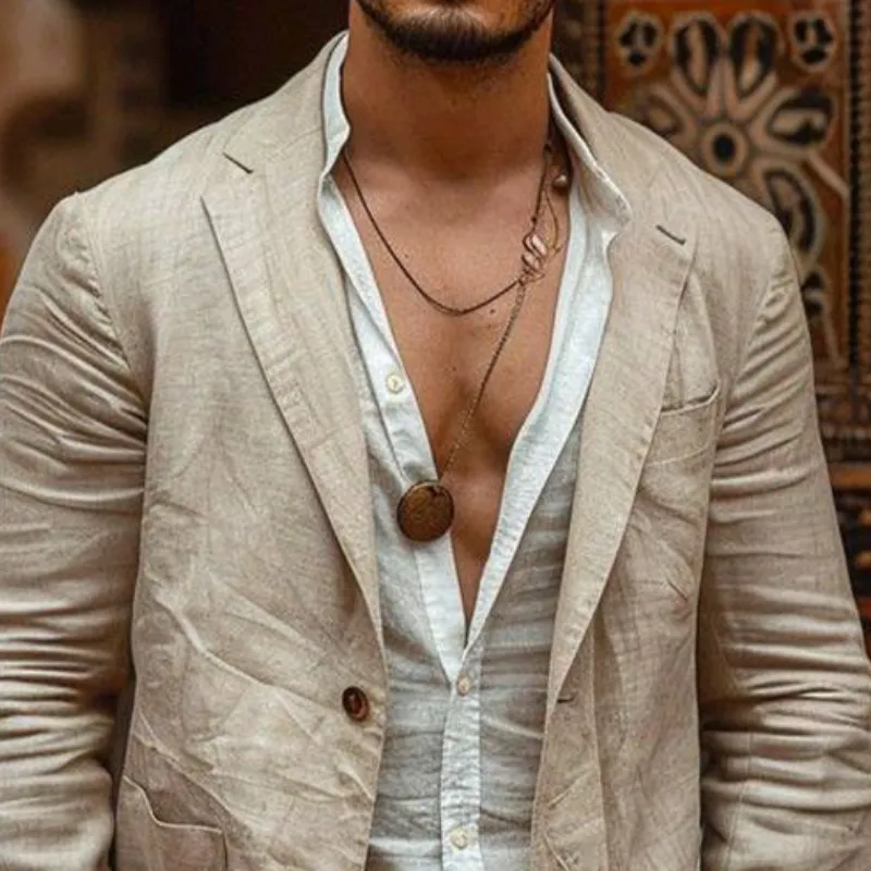 Men's Vintage Casual Single Breasted Linen Blazer 87471396K sold by Manly product image thumbnail 3