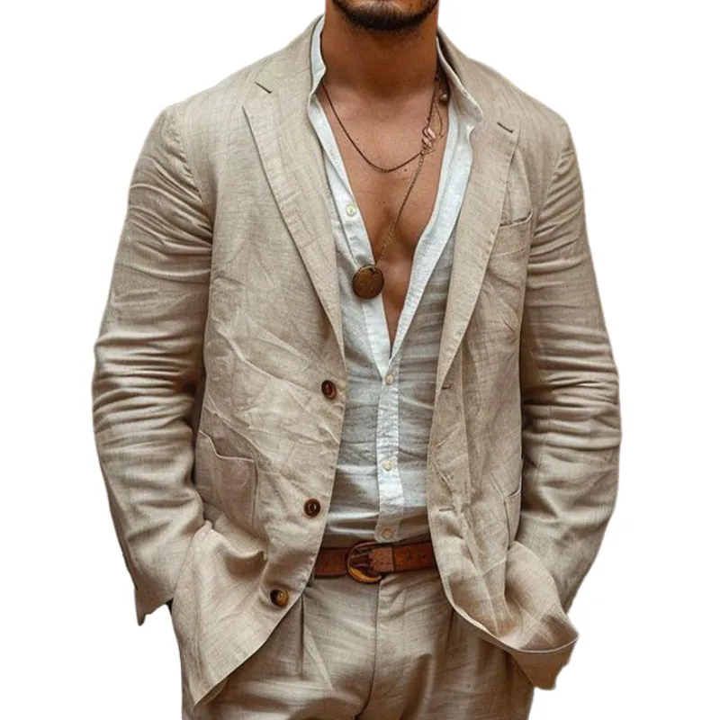 Men's Vintage Casual Single Breasted Linen Blazer 87471396K sold by Manly