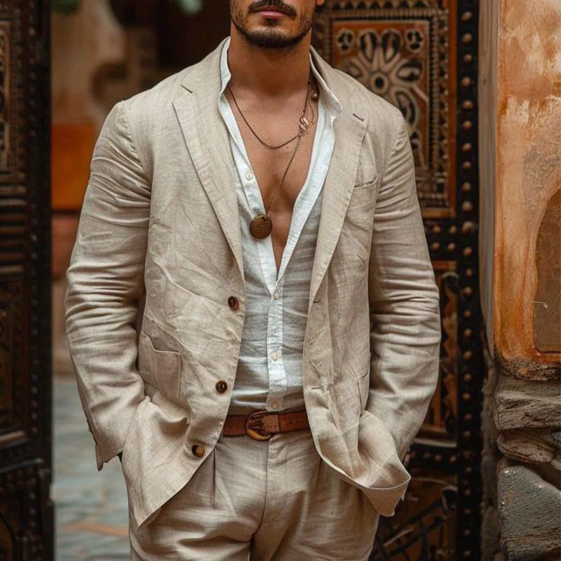 Men's Vintage Casual Single Breasted Linen Blazer 87471396K sold by Manly product image thumbnail 2