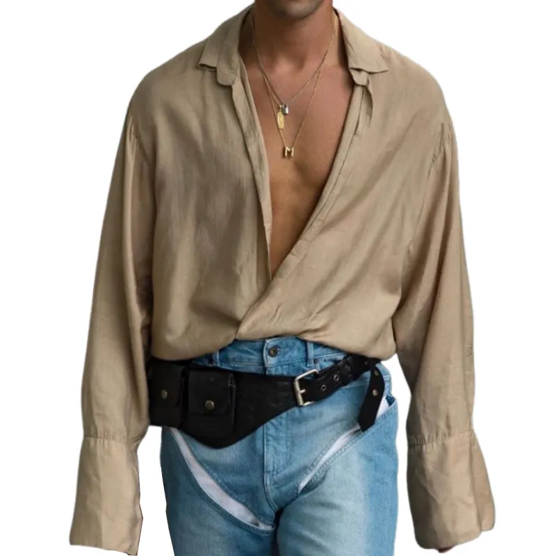 Men's Fashionable Casual Loose Silk Cotton Long Sleeve Shirt 26761398K sold by Manly