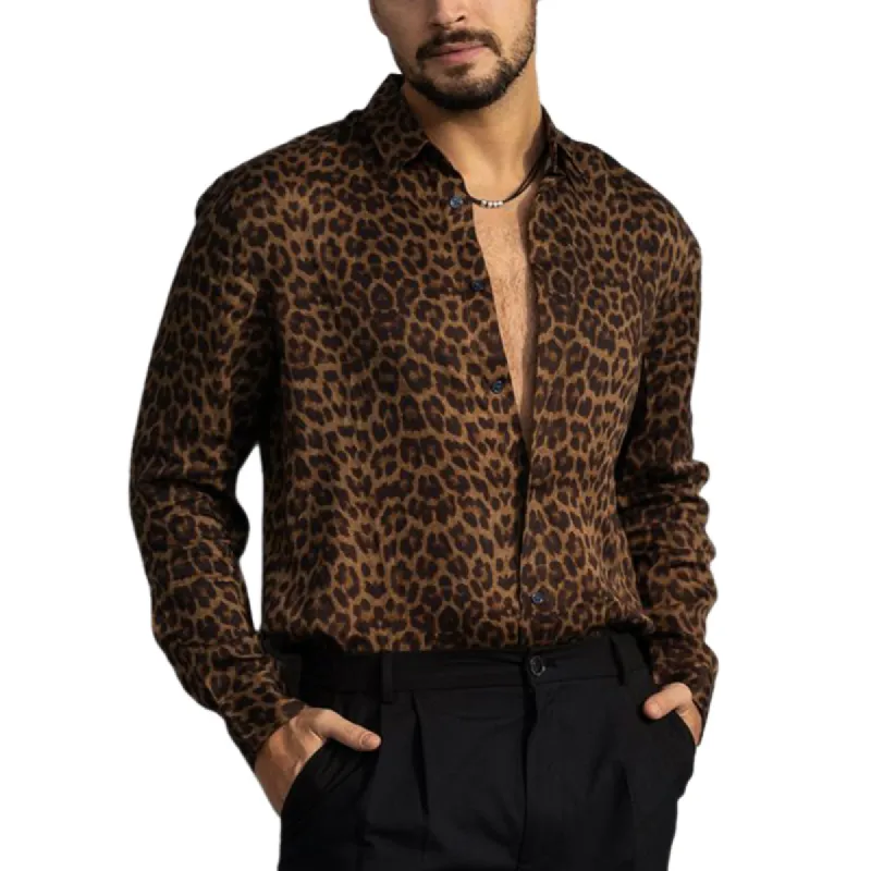 Men's Smart Casual Leopard Print Satin Long Sleeve Shirt 18468461K sold by Manly