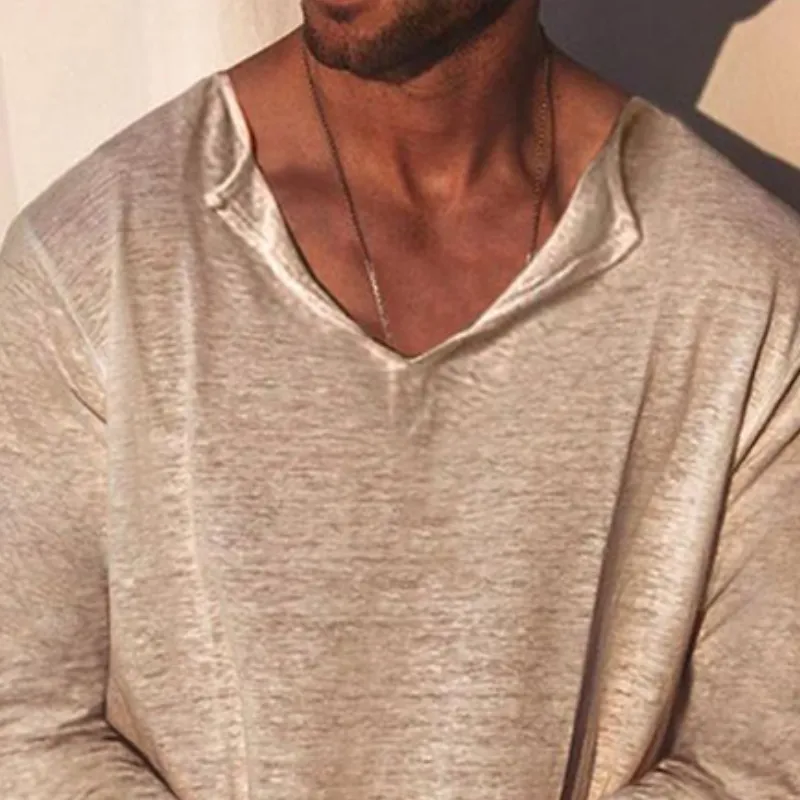 Men's Classic Casual Slim Fit V-Neck Bamboo Cotton Long Sleeve T-Shirt 03940973K sold by Manly product image thumbnail 3