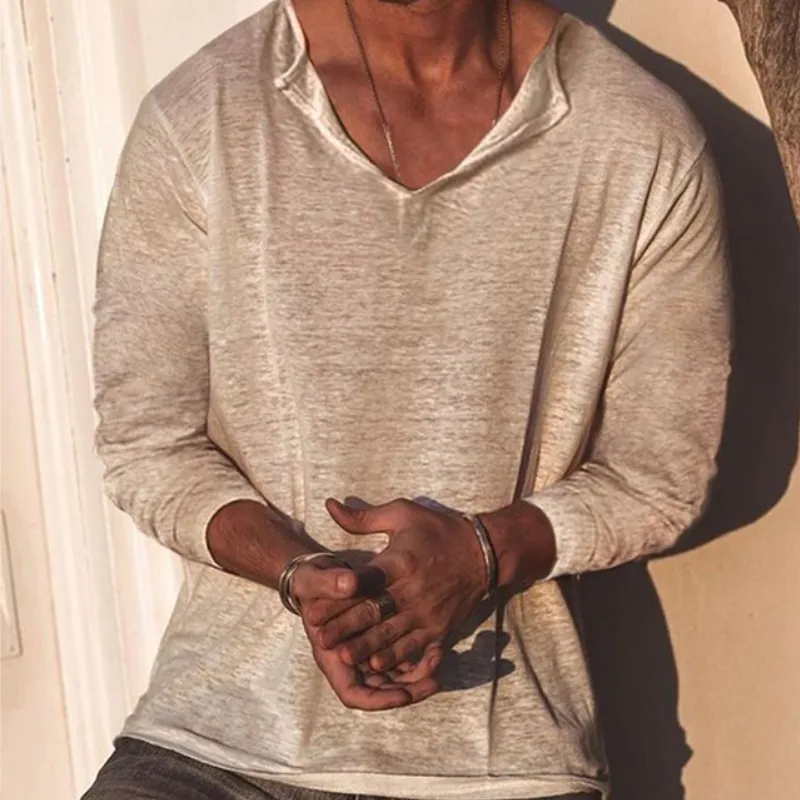 Men's Classic Casual Slim Fit V-Neck Bamboo Cotton Long Sleeve T-Shirt 03940973K sold by Manly product image thumbnail 2