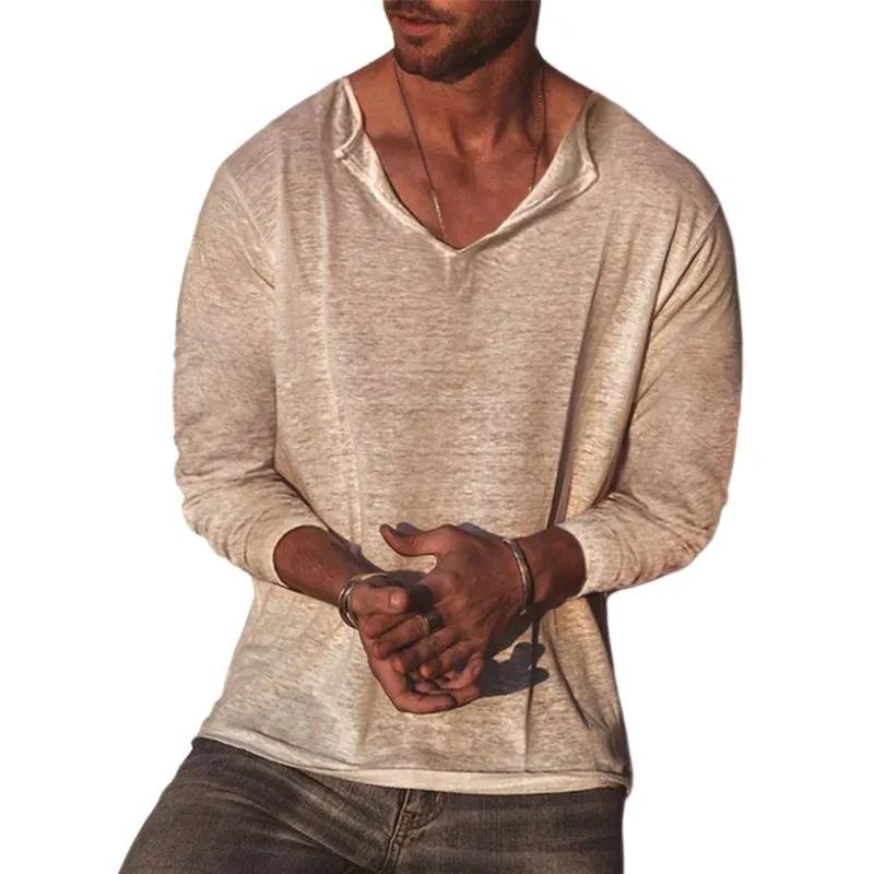 Men's Classic Casual Slim Fit V-Neck Bamboo Cotton Long Sleeve T-Shirt 03940973K sold by Manly