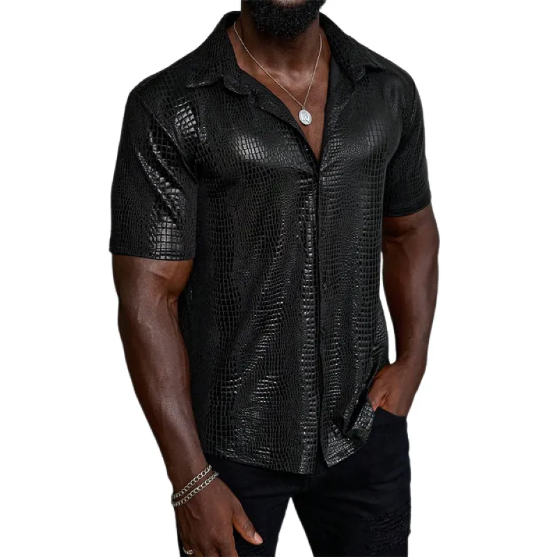 Men's Stylish Casual Slim Fit Textured Leather Short Sleeve Shirt 53948019K sold by Manly