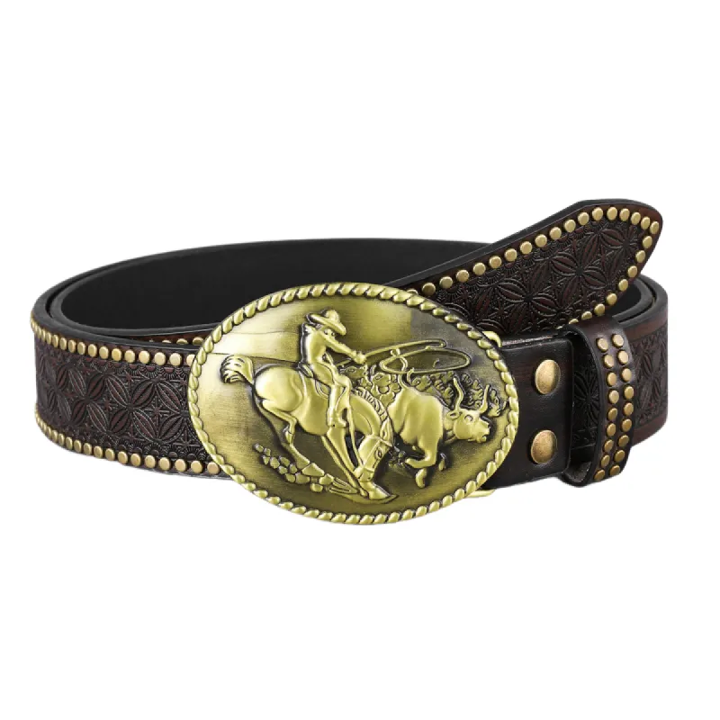 Men's Vintage Western Cowboy Rivet Leather Belt 11766039Y sold by Manly