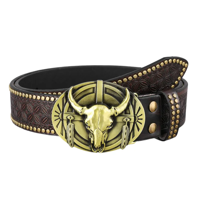 Men's Vintage Western Cowboy Rivet Leather Belt 46281151Y sold by Manly