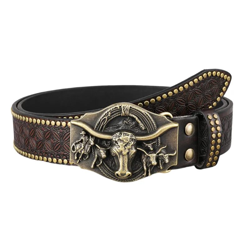 Men's Vintage Western Cowboy Rivet Leather Belt 82719188Y sold by Manly