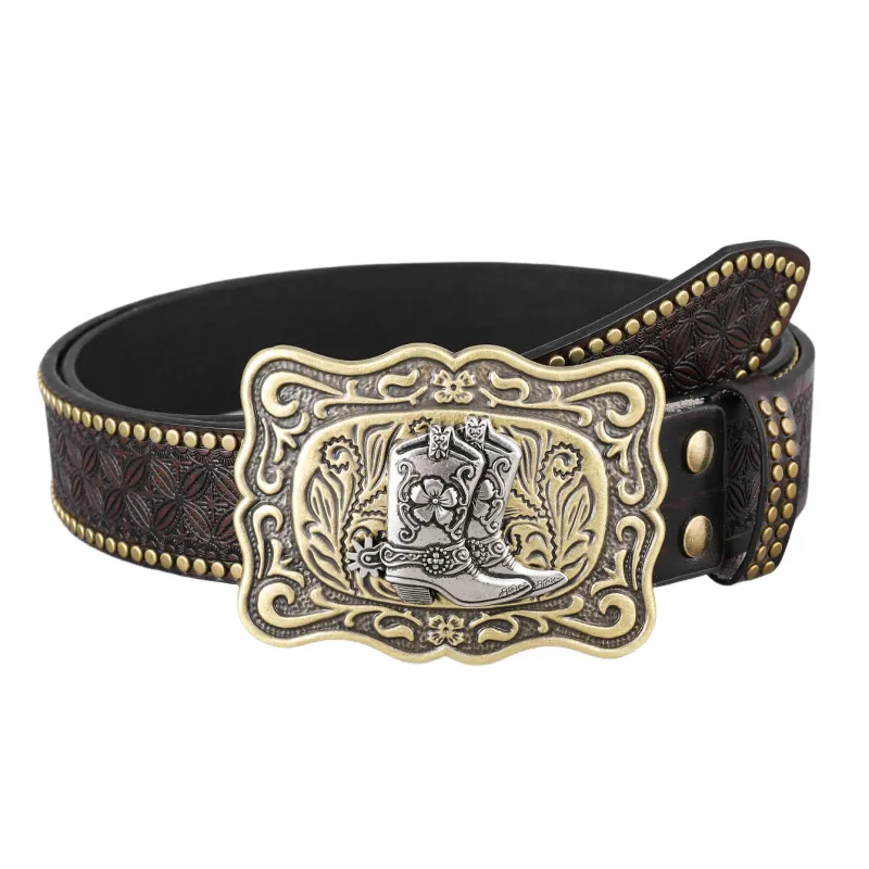 Men's Vintage Western Cowboy Rivet Leather Belt 75134237Y sold by Manly