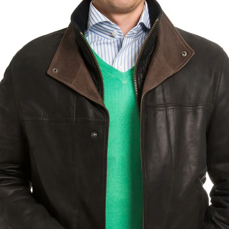 Men's Vintage Leather Stitching Stand Collar Leather Jacket 07874584U sold by Manly product image thumbnail 3