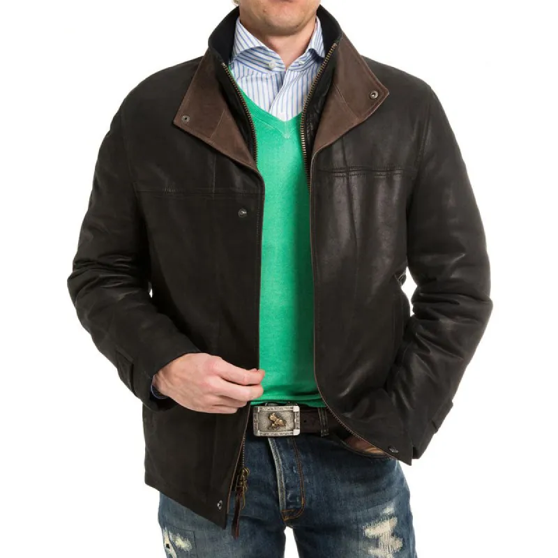 Men's Vintage Leather Stitching Stand Collar Leather Jacket 07874584U sold by Manly