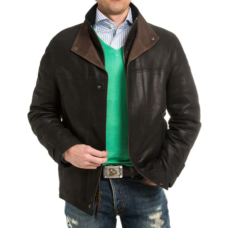 Men's Vintage Leather Stitching Stand Collar Leather Jacket 07874584U sold by Manly