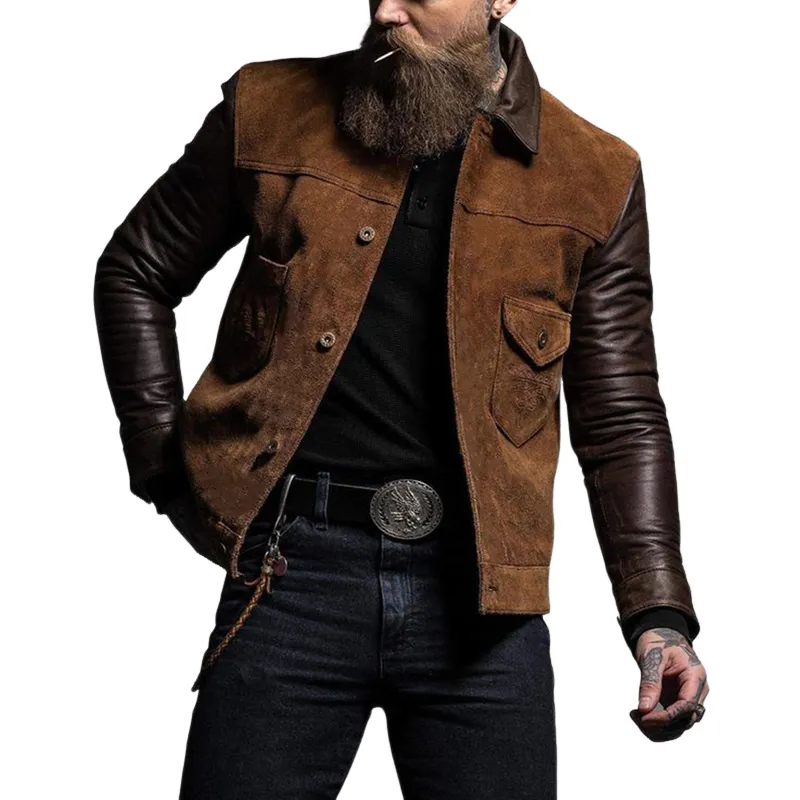 Men's Vintage Suede and Leather Patchwork Button-down Jacket 64744410U sold by Manly product image thumbnail 2