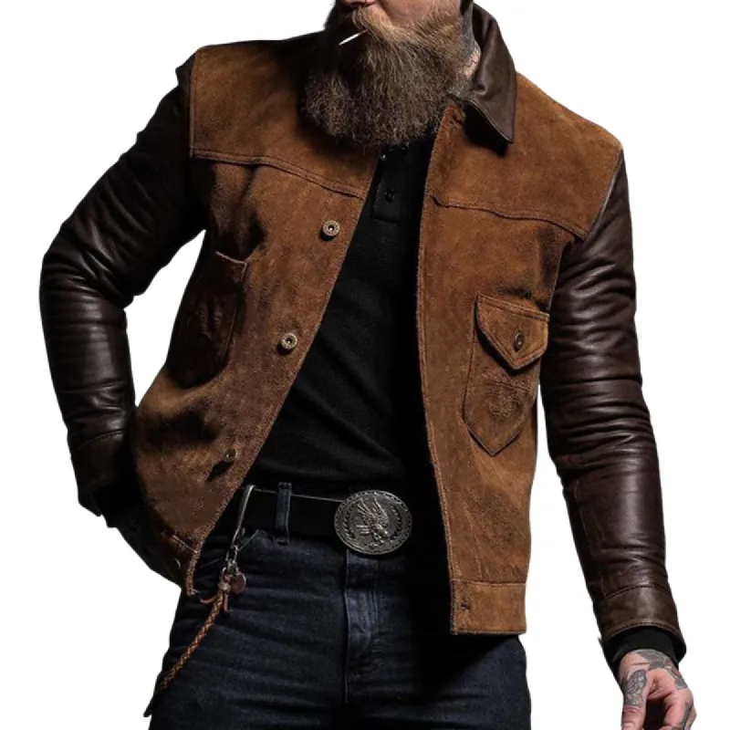Men's Vintage Suede and Leather Patchwork Button-down Jacket 64744410U sold by Manly