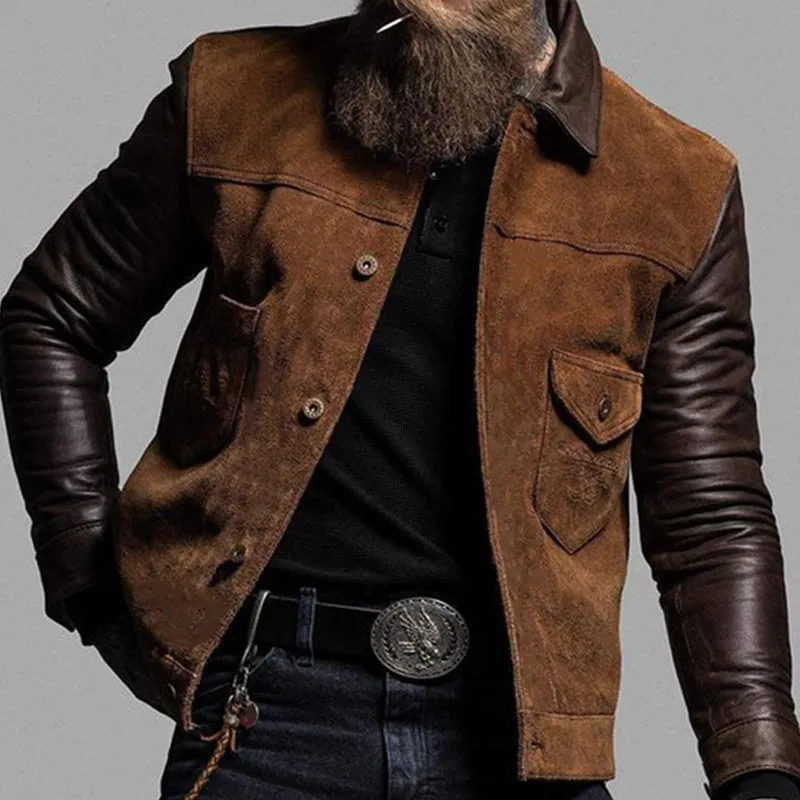 Men's Vintage Suede and Leather Patchwork Button-down Jacket 64744410U sold by Manly product image thumbnail 3
