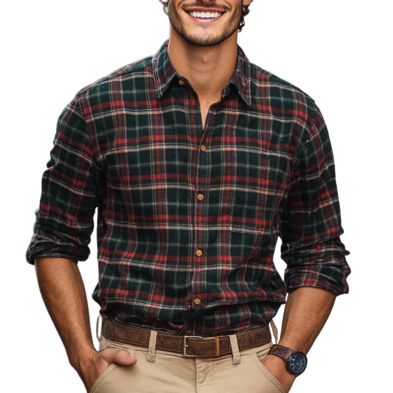Men's Vintage Dark Plaid Long Sleeve Shirt 85885648U sold by Manly