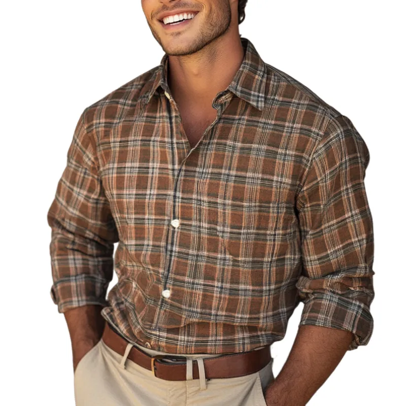 Men's Vintage Khaki Plaid Long Sleeve Shirt 42618537U sold by Manly