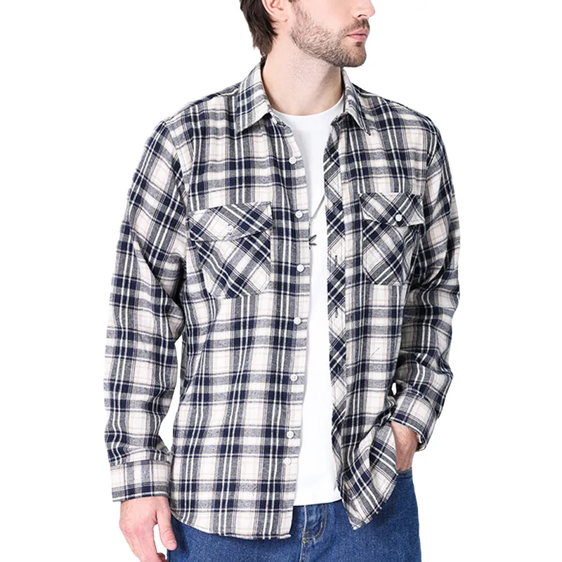 Men's Casual Black and White Checkered Long-sleeved Shirt 20163720U sold by Manly
