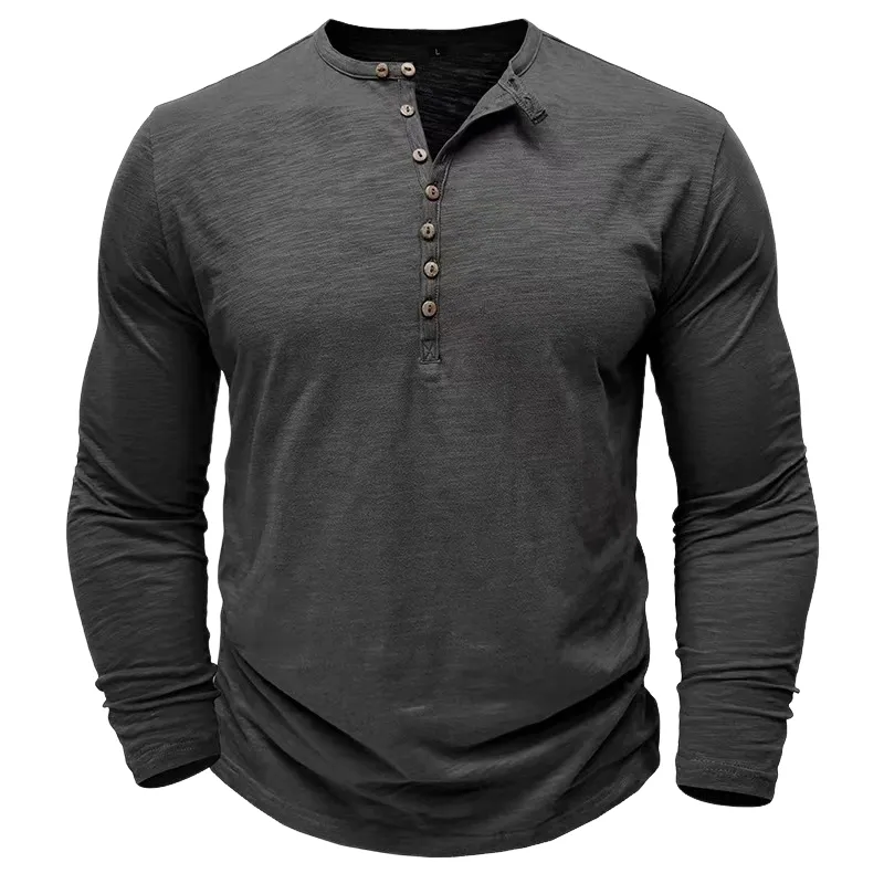 Men's Casual Skin-friendly Dark Gray Long-sleeved T-shirt 72467955U sold by Manly