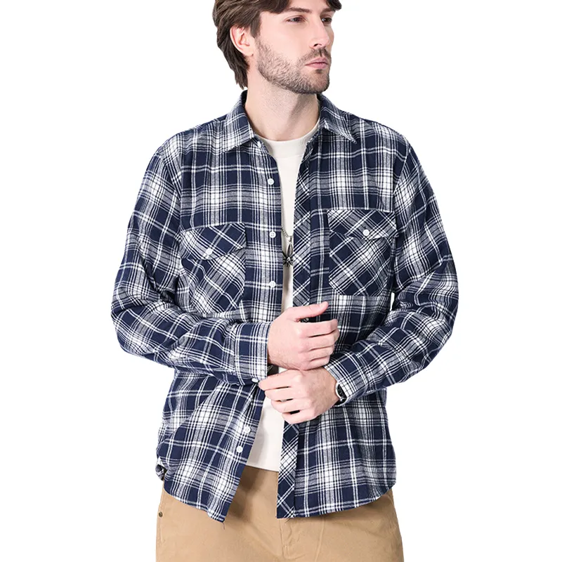 Men's Casual Navy Plaid Long Sleeve Shirt 58382604U sold by Manly product image thumbnail 3