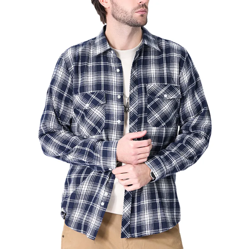Men's Casual Navy Plaid Long Sleeve Shirt 58382604U sold by Manly
