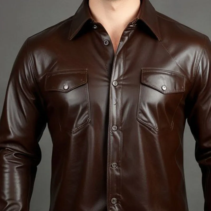 Men's Vintage Slim Fit Leather Long Sleeve Shirt 14981318U sold by Manly product image thumbnail 4