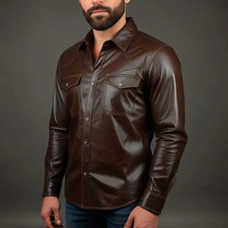 Men's Vintage Slim Fit Leather Long Sleeve Shirt 14981318U sold by Manly product image thumbnail 3