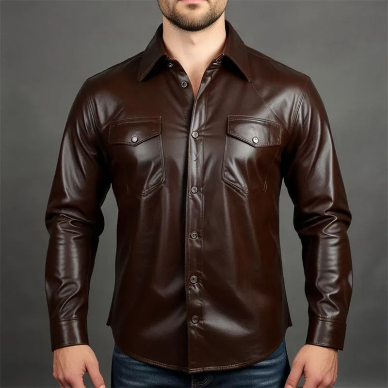Men's Vintage Slim Fit Leather Long Sleeve Shirt 14981318U sold by Manly product image thumbnail 2