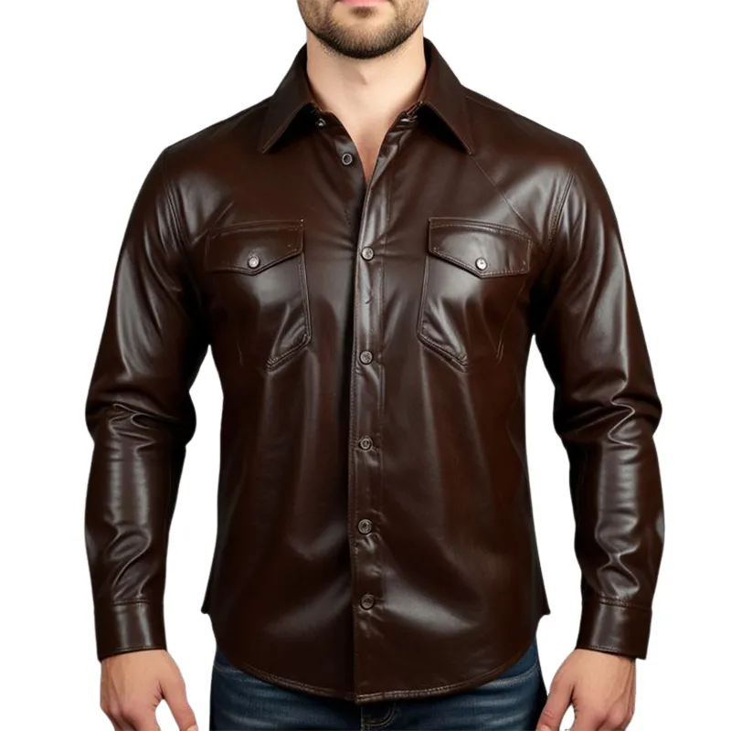 Men's Vintage Slim Fit Leather Long Sleeve Shirt 14981318U sold by Manly