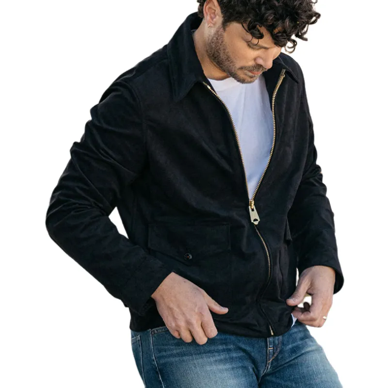 Men's Vintage Black Suede Lapel Zip-Up Jacket 76227740U sold by Manly