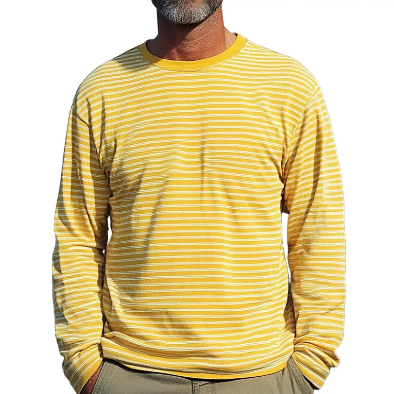 Men's Loose Striped Round Neck Long Sleeve T-Shirt 17625668F sold by Manly