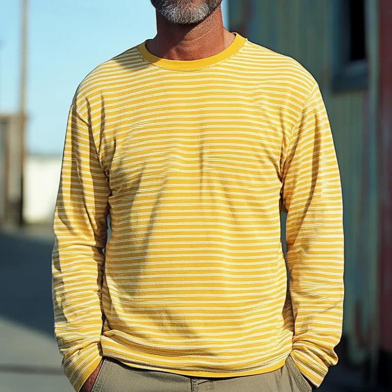 Men's Loose Striped Round Neck Long Sleeve T-Shirt 17625668F sold by Manly product image thumbnail 2