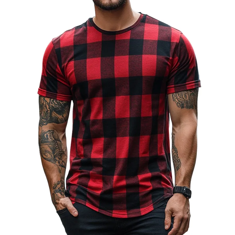 Men's Retro Casual Plaid Printed Round Neck Short Sleeve T-Shirt 85804146TO sold by Manly