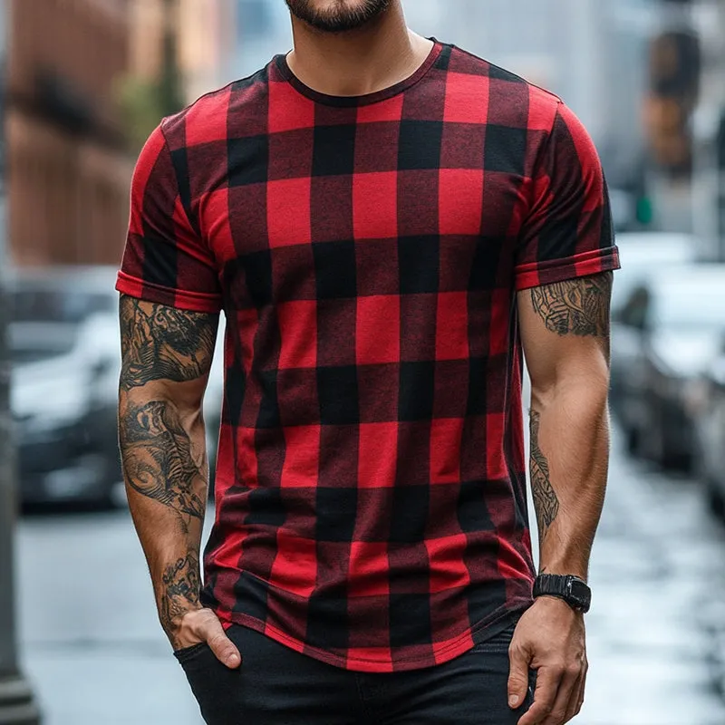 Men's Retro Casual Plaid Printed Round Neck Short Sleeve T-Shirt 85804146TO sold by Manly product image thumbnail 2